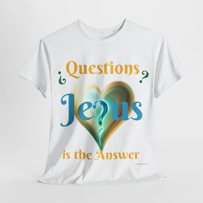 Jesus is the Answer with Fantasy Heart Unisex Heavy Cotton Tee