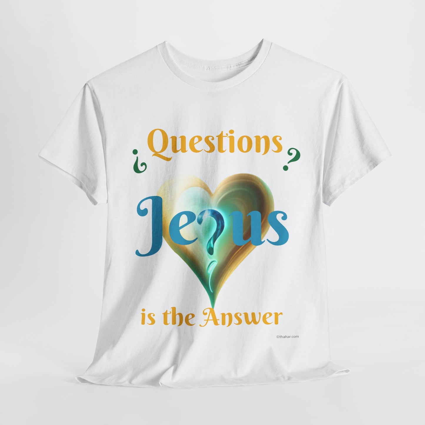 Jesus is the Answer with Fantasy Heart Unisex Heavy Cotton Tee