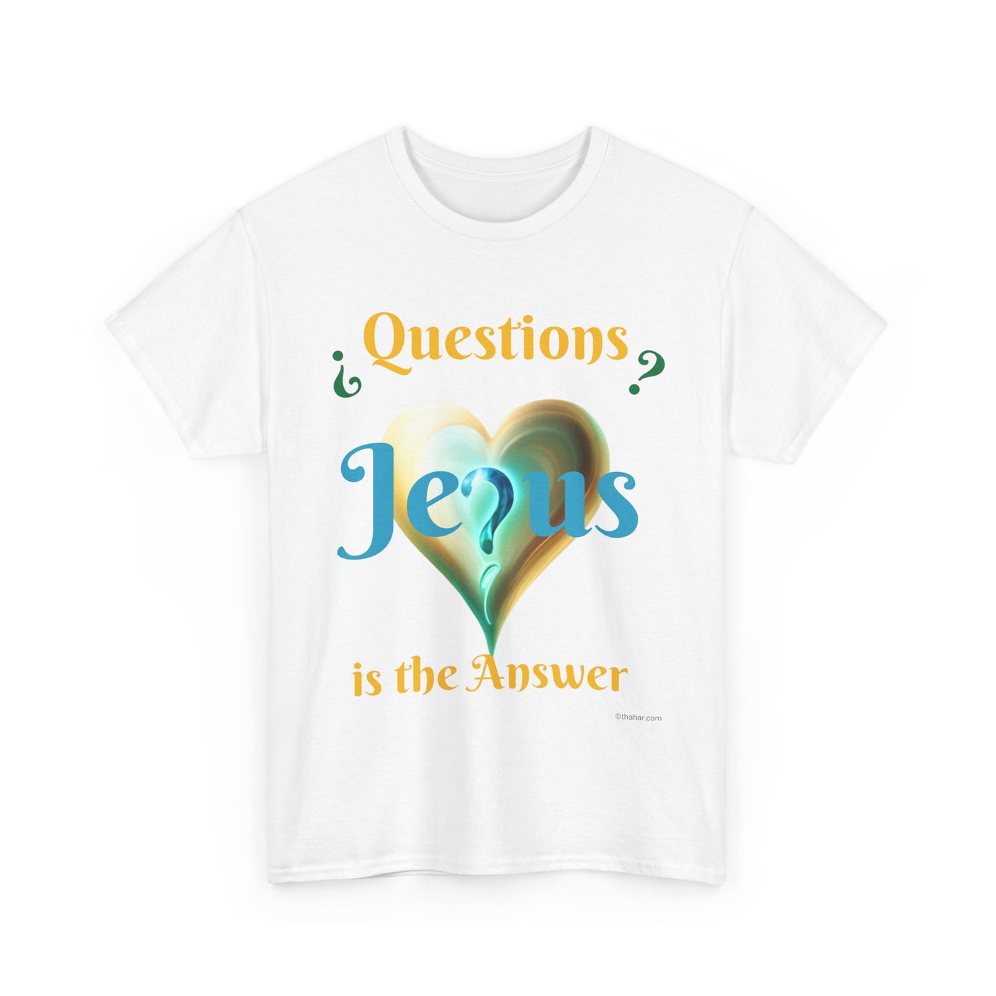 Jesus is the Answer with Fantasy Heart Unisex Heavy Cotton Tee