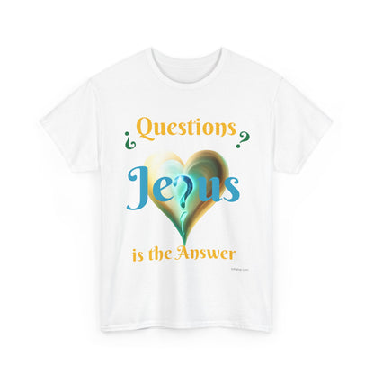 Jesus is the Answer with Fantasy Heart Unisex Heavy Cotton Tee