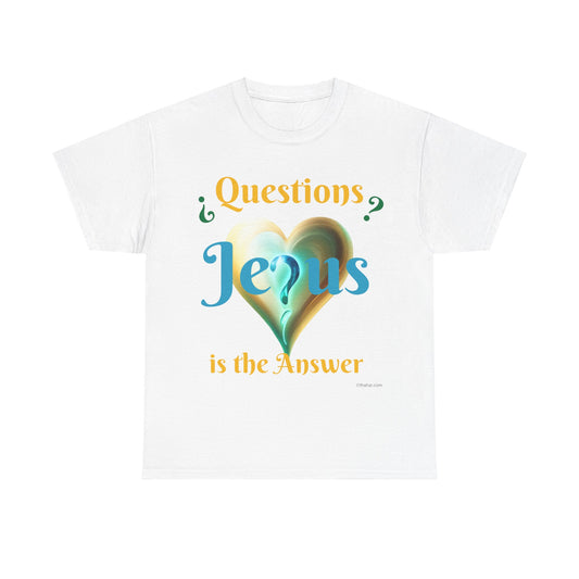 Jesus is the Answer with Fantasy Heart Unisex Heavy Cotton Tee